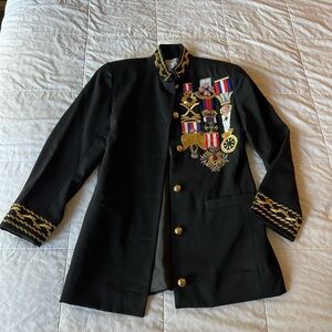 Vintage Adam Douglass Blazer Womens Jacket Embellished Military Patriotic Wool 8